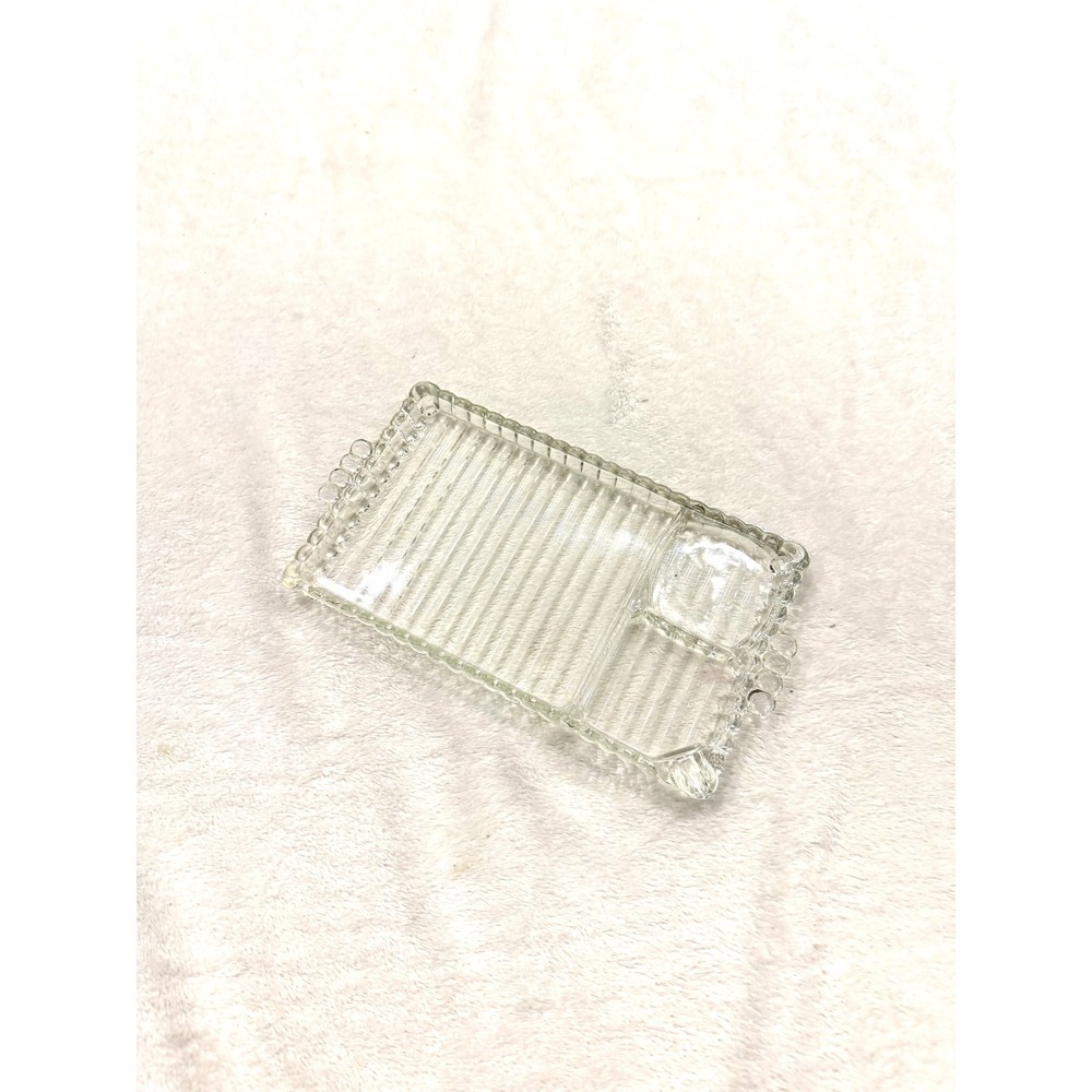 Vintage Hazel Atlas clear glass "Ball & Rib" ribbed glass luncheon tray 10.5in